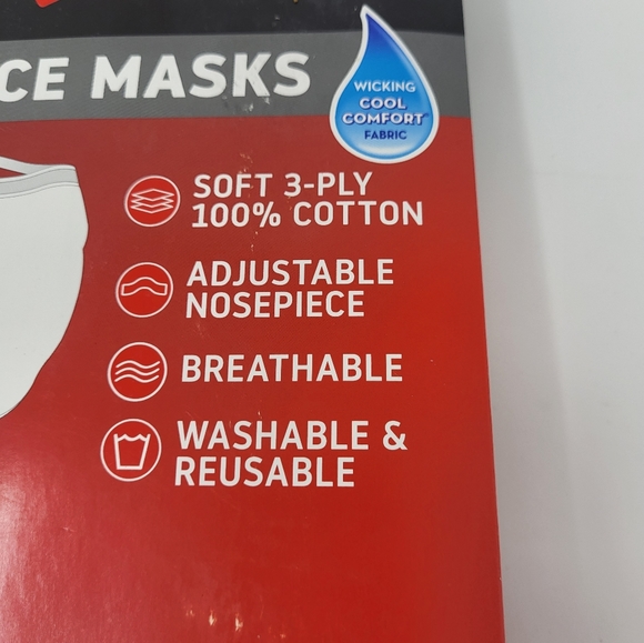 Hanes 10 White 3 Ply Cotton Reusable Face Masks White - Picture 2 of 4